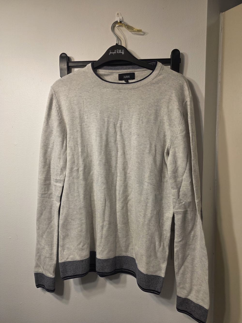 Joseph Ribkoff Light Gray Crewneck Sweater with Dark Trim